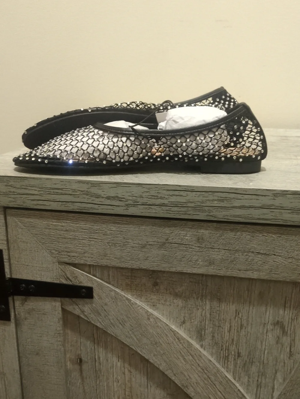LOFT Black Mesh Studded Ballet Flats